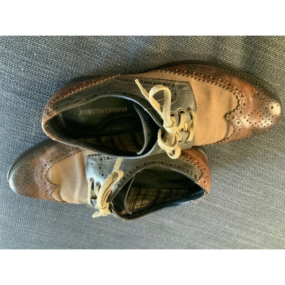 Johnston‎ & Murphy Brown / Gray Leather/Canvas Wingtip Oxford Shoes Mens …